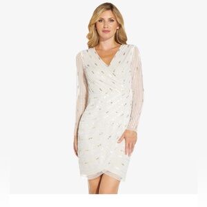 NWT Adrianna Papell Long Sleeve Pearl Wrap Dress- 14